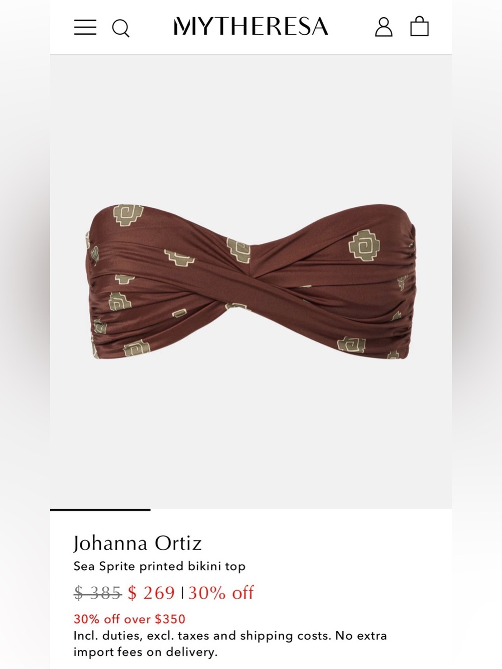 NWT Johanna Ortiz Sea Sprite Printed Bandeau Bikini Top — Large